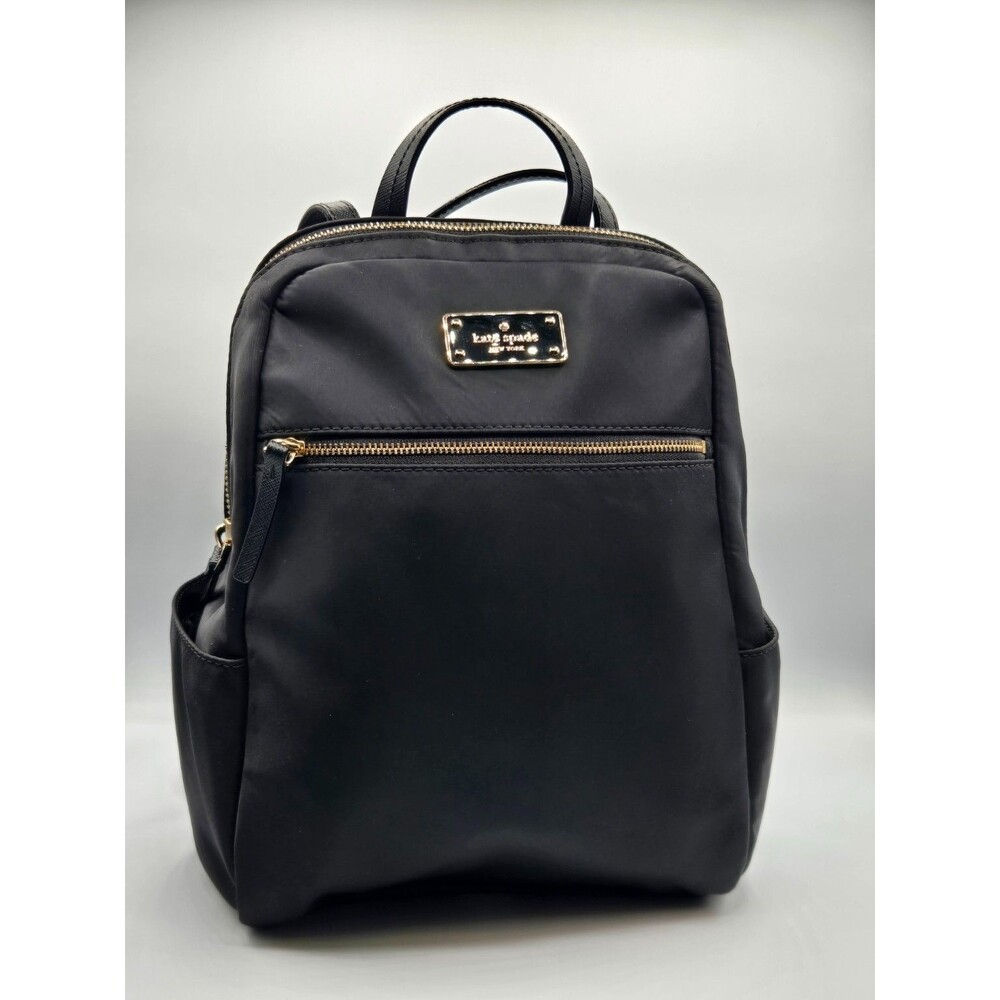 Kate Spade Blake Avenue Hilo Backpack Black Nylon Gold WKRU3525 Excellent